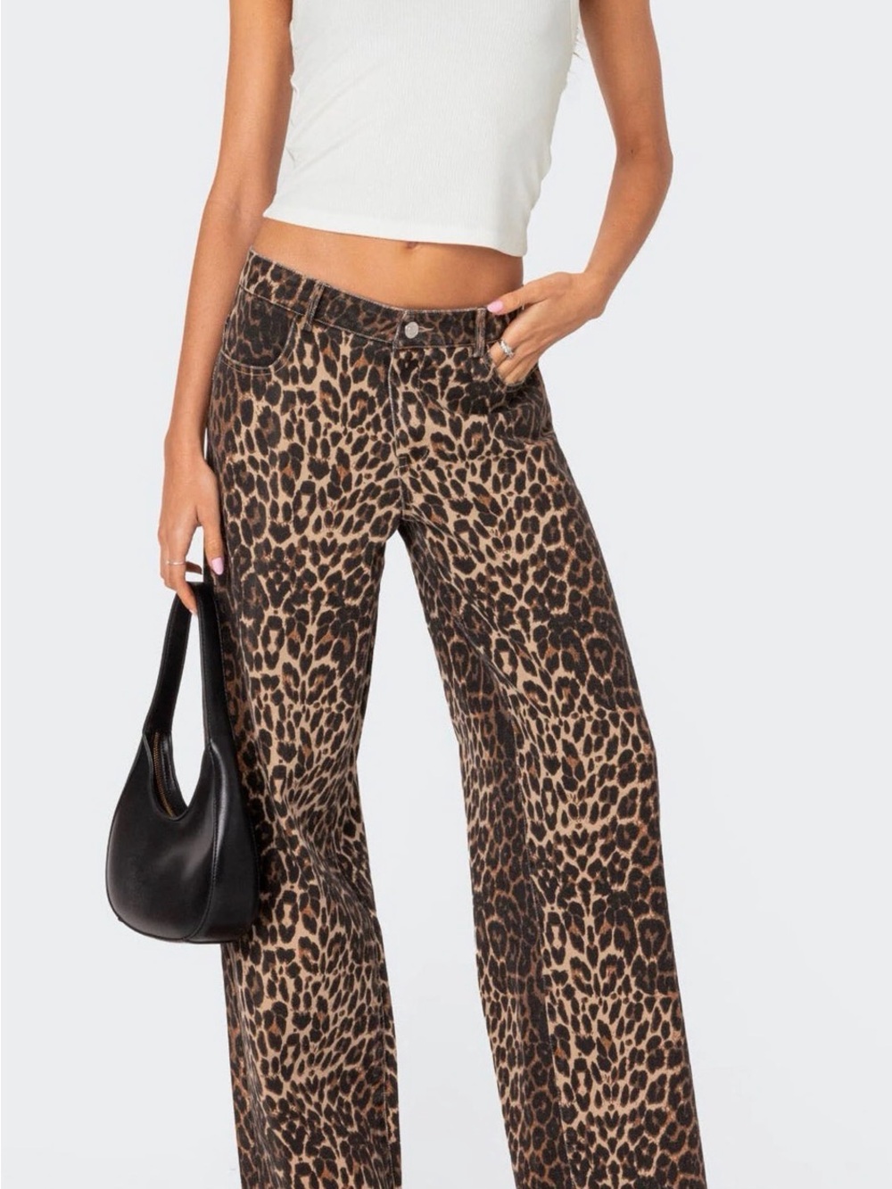 PacSun Casey Low Rise Baggy Jeans with Pink and Black Leopard Print Accent